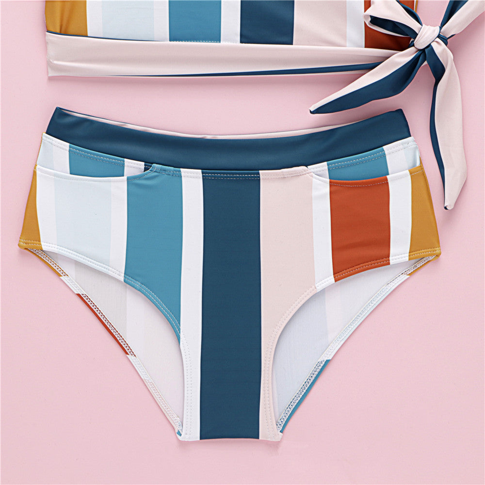 One-shoulder striped Mother & Daughter bikini