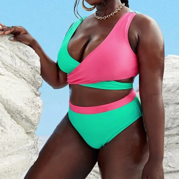 Plus Size Bikini Split Cross Color