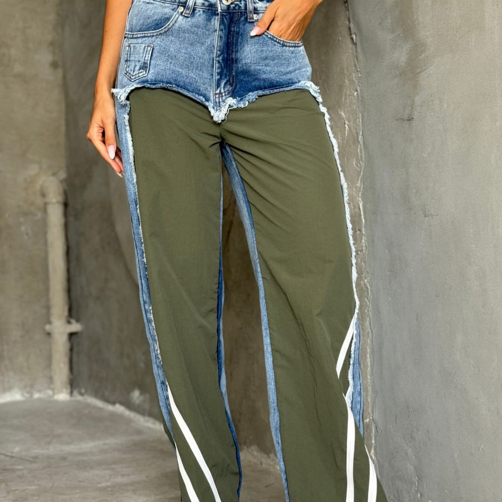 
                      
                        Low Waist Contrast Wide-leg Jeans
                      
                    