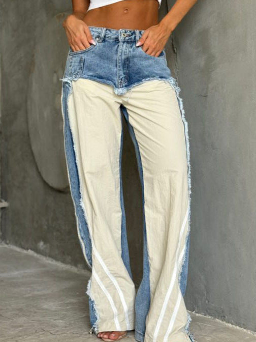 
                      
                        Low Waist Contrast Wide-leg Jeans
                      
                    