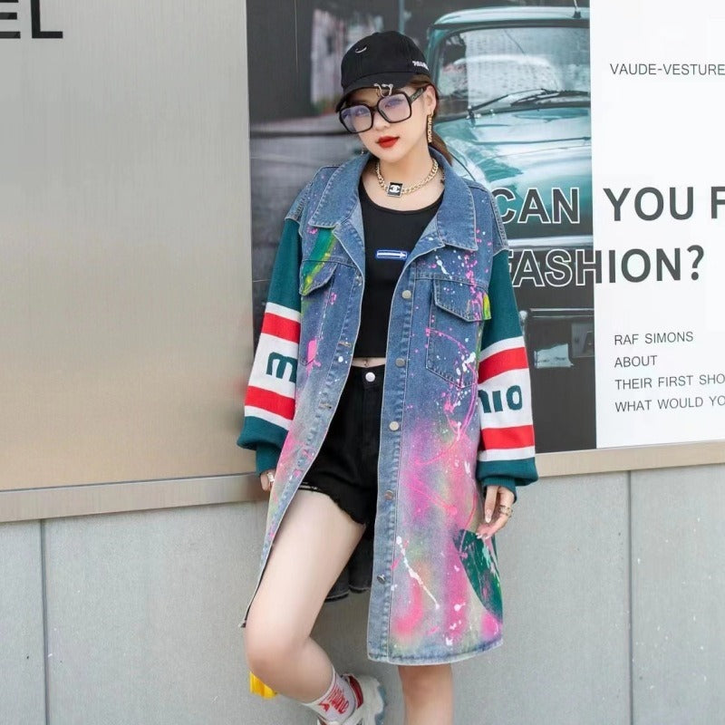 
                      
                        Graffiti style denim jacket
                      
                    