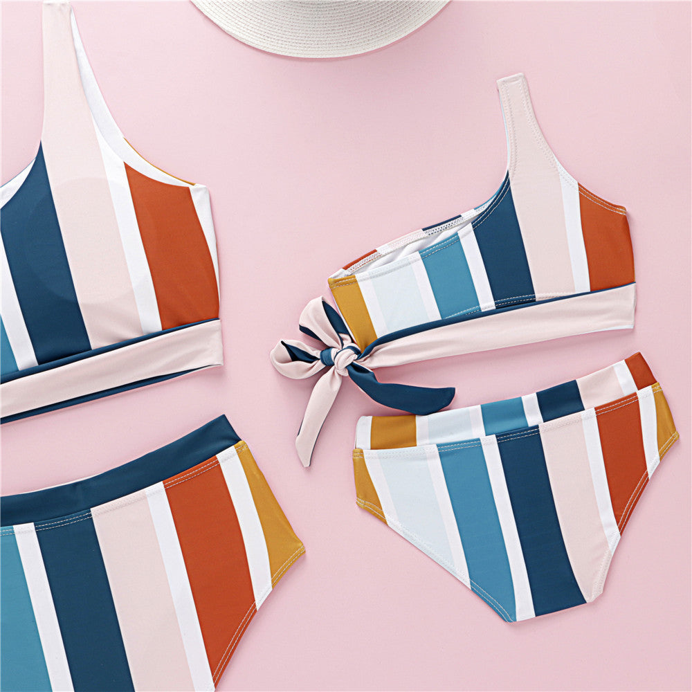 
                      
                        One-shoulder striped Mother & Daughter bikini
                      
                    