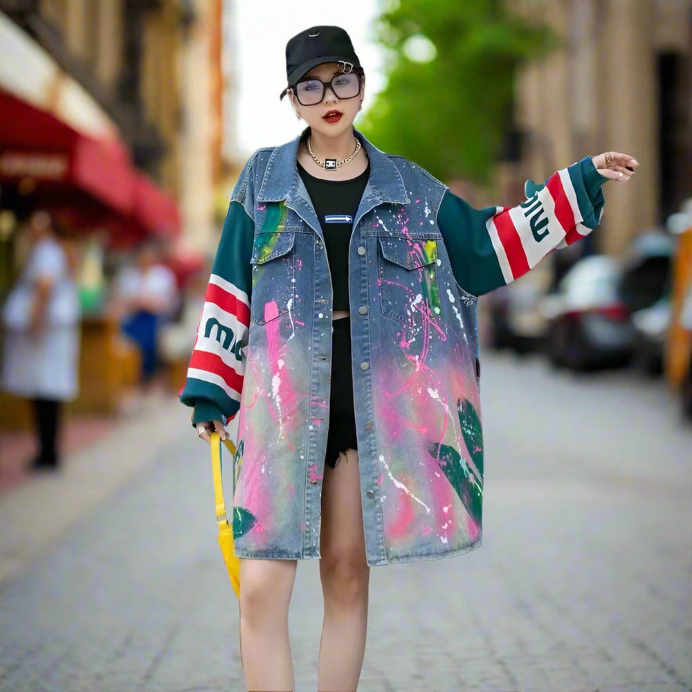 
                      
                        Graffiti style denim jacket
                      
                    