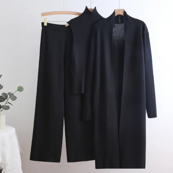 Elastic Waist Wide Leg Pants Knit Three Piece Set