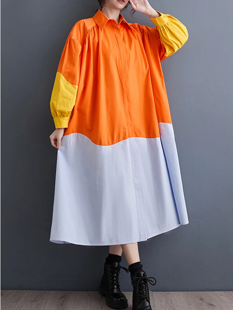 
                      
                        Patchwork Contrast Color A-line Dress
                      
                    