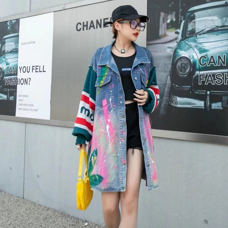 
                      
                        Graffiti style denim jacket
                      
                    