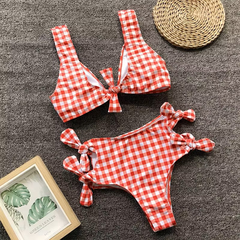 
                      
                        Sexy High waist Grid Dot Bikini set
                      
                    