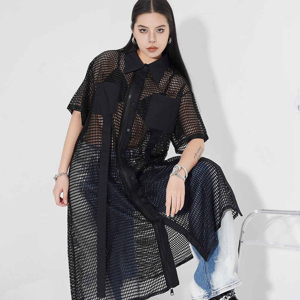 
                      
                        POLO neck mesh dress A-line skirt
                      
                    