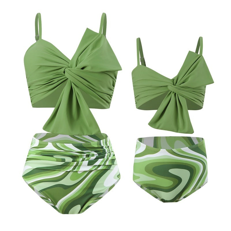 Women's Big Bow Bikini Print Swim Trunks Set