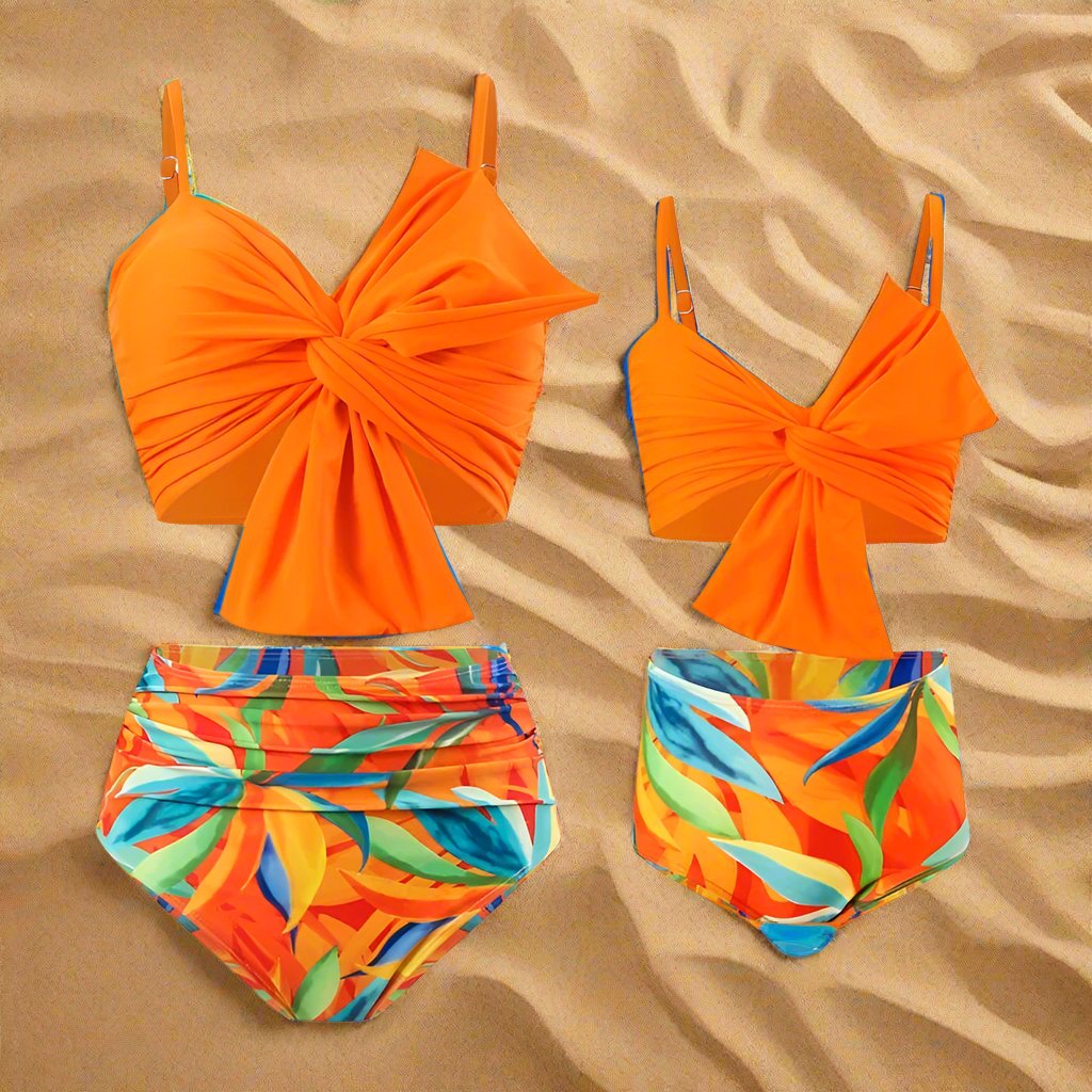 Women's Big Bow Bikini Print Swim Trunks Set